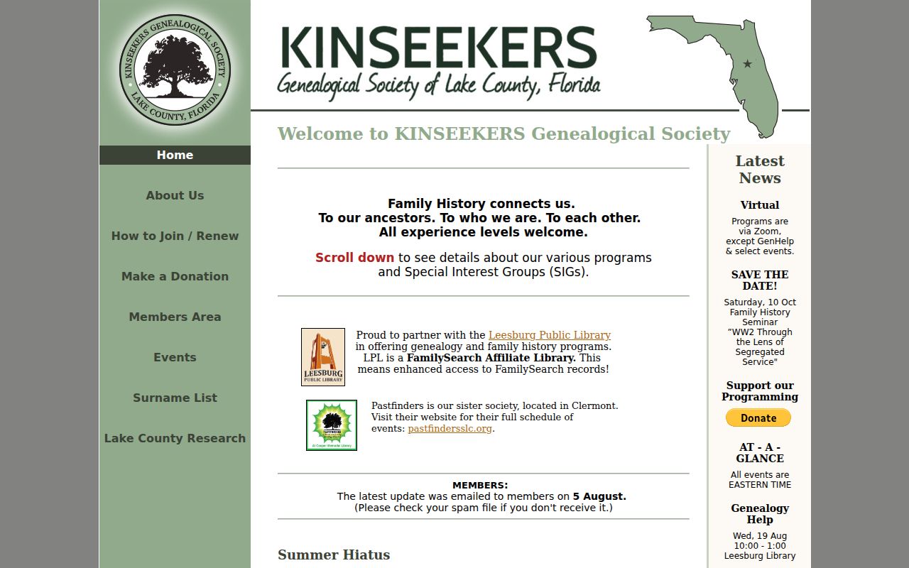 Kinseekers page describing Leesburg genealogy help