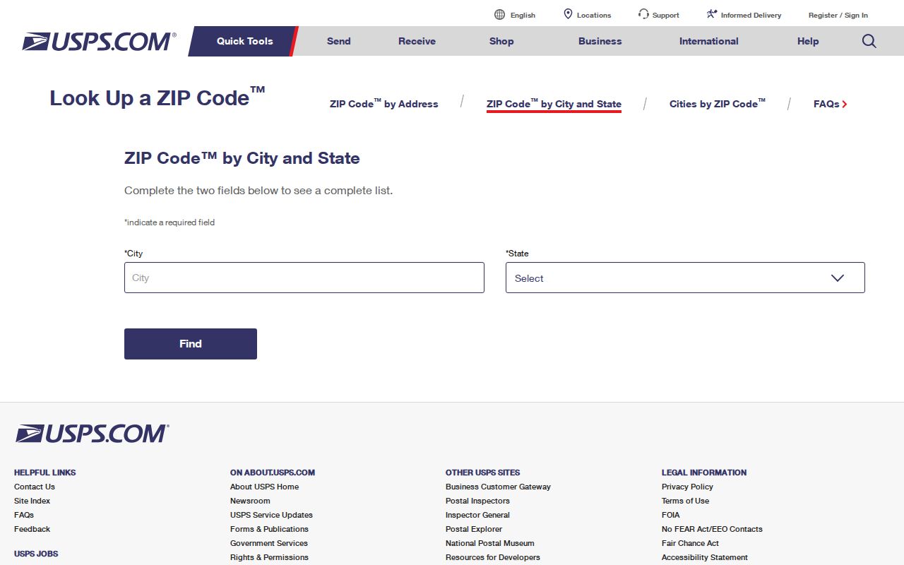 USPS tool for checking a Leesburg ZIP code and mailing city